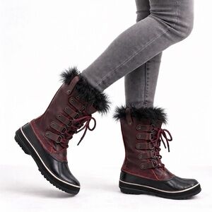 SOREL Joan of Arctic Premium Red Leather Snow Boots 6.5
